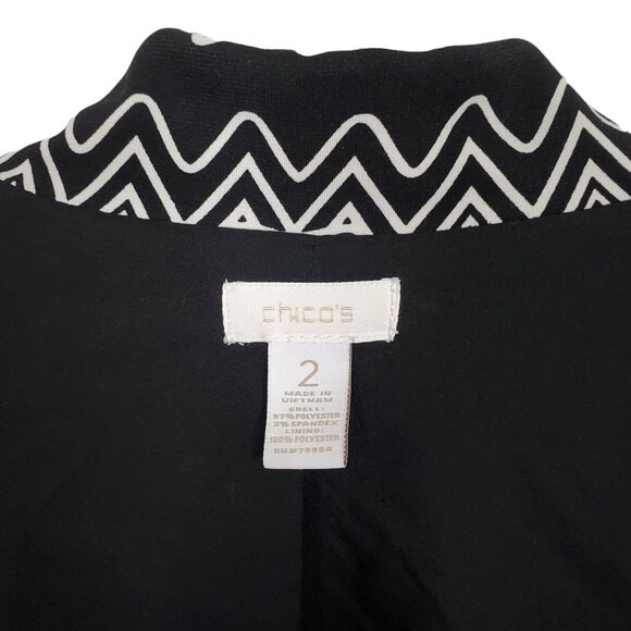Chicos 2 Size L Jacket Open Front Zig Zag Rick Rack Graphic Artsy Pockets Lined - Picture 5 of 5